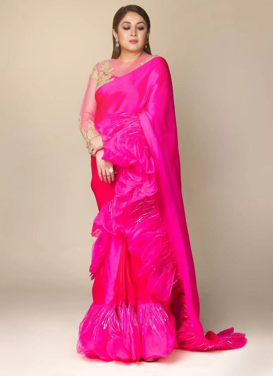 Ramya Krishnan’s pink ruffle saree is all about style and glam! Celebrity Sarees