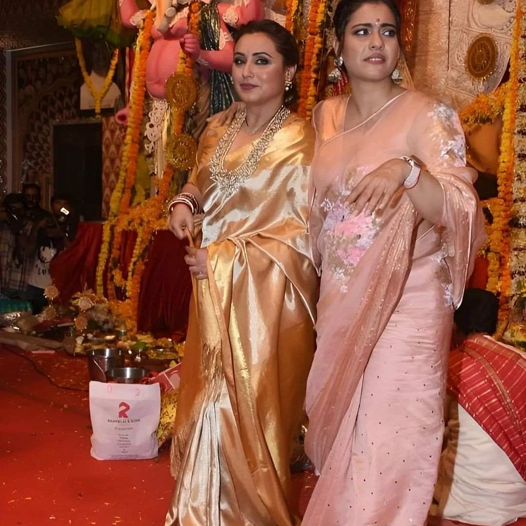 Rani Mukerji and Kajol Devgn in traditional sarees for Durga Puja! kajol