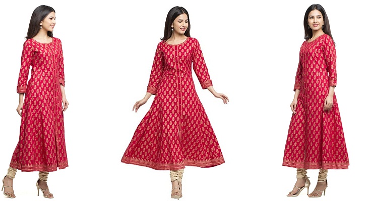 Women Cotton Slub Checks Print Anarkali Yash Gallery Kurta Womens Fashion