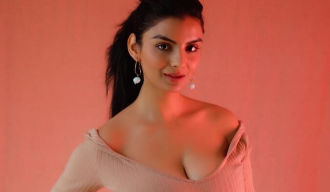 Anveshi Jain Looks Stunning in Light Pink Deep Neck Dress Celebrity Sarees