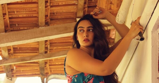 Megha Shukla Hot Pics in Floral Crop Top and Denim Shorts Celebrity Sarees