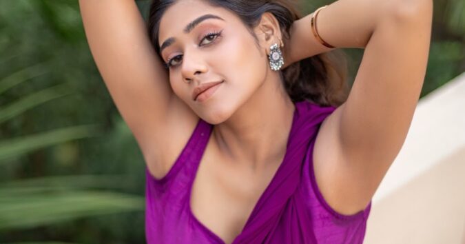 Purnima Ghosh Indian Actress Latest Hot Pics in Purple Sleeveless Blouse and Saree Celebrity Sarees
