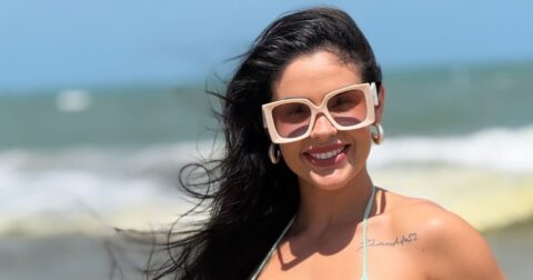 Mariane Carlas Blue Ribbed Bikini Pics Celebrity Sarees