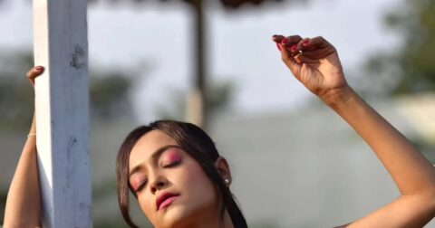 Nehal Vadoliya Pink Strapless Bikini Pics Celebrity Sarees