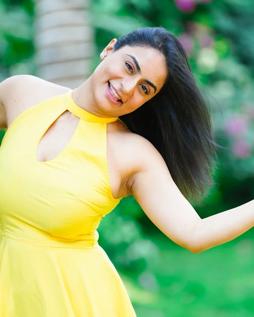 Damini Chopra in Yellow Halter Mini Dress with Keyhole Celebrity Sarees