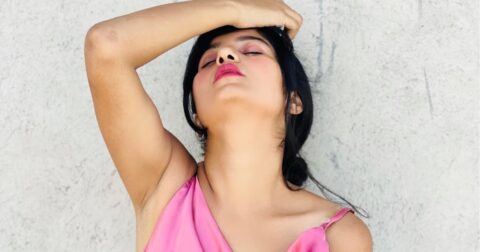 Neha Singh Hot in Pink Satin Slip Dress Celebrity Sarees