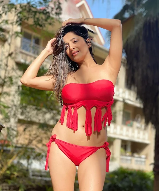 Kate Sharma Bold Look in Red Swimsuit Celebrity Sarees