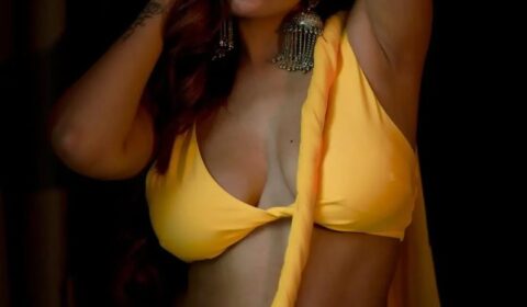 Simran Kaur Beautiful Yellow Saree Fashion Celebrity Sarees